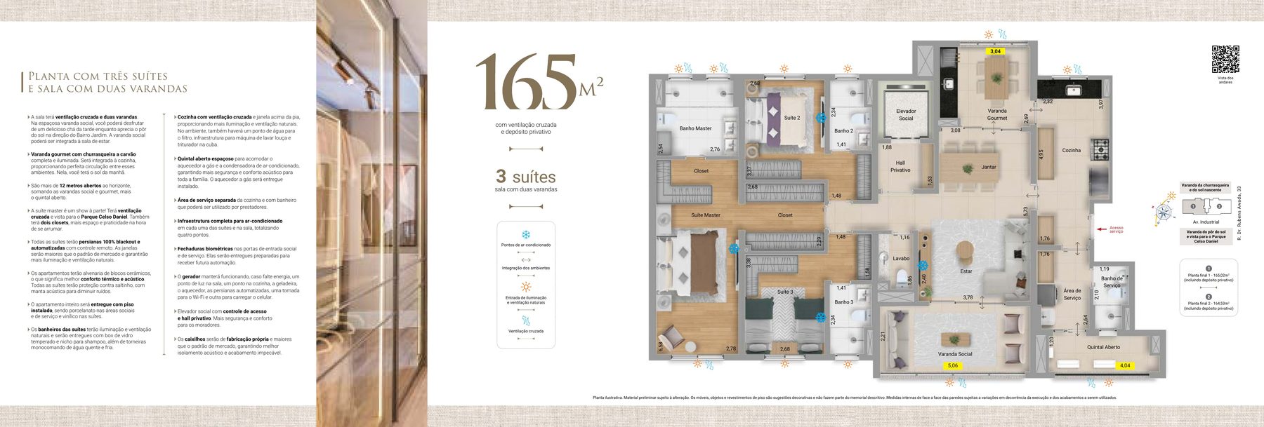 Planta ilustrativa de 165 m² do Splendor Jardim